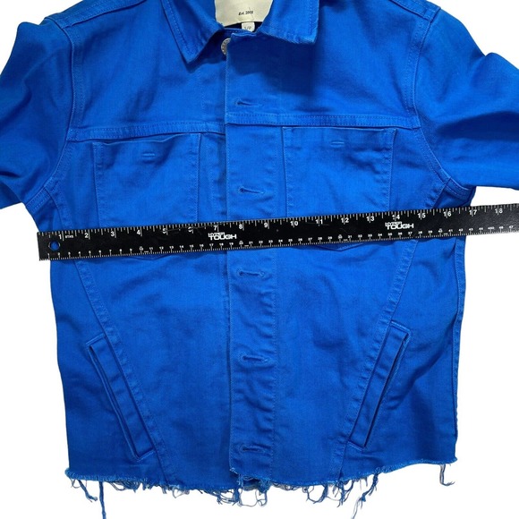 L'Agence Women's Blue Cobalt Raw Hem Stretchy Janelle‎ Denim Jacket Sz Small - Picture 6 of 7